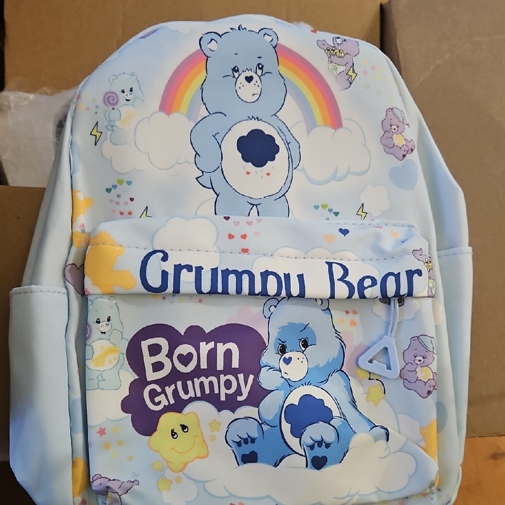 Source Unknown Blue Grumpy Bear Backpack